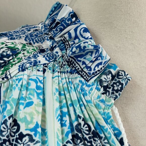 Chicos Womens Large Blue White Maxi Dress Sleeveless Boho Patchwork Tassel Tie - Picture 5 of 14